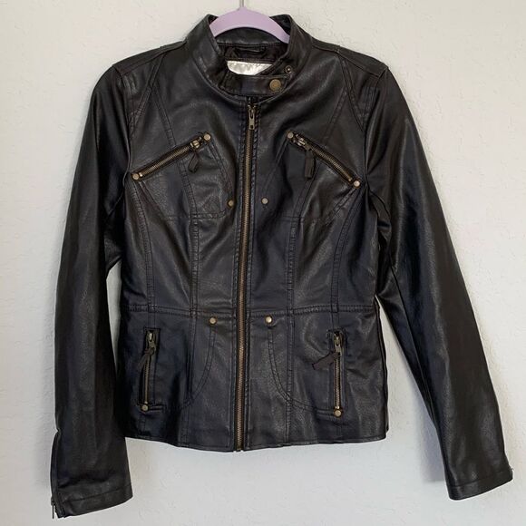 Women’s by Frida Faux Fur Leather Jacket Full Zip Pockets Black Size S - Picture 1 of 12